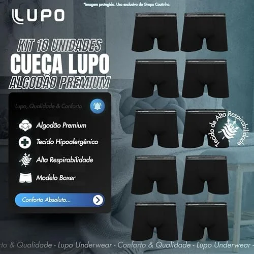 Kit 10 Cueca Boxer Lupo Algodão Cotton Respirável Masculina