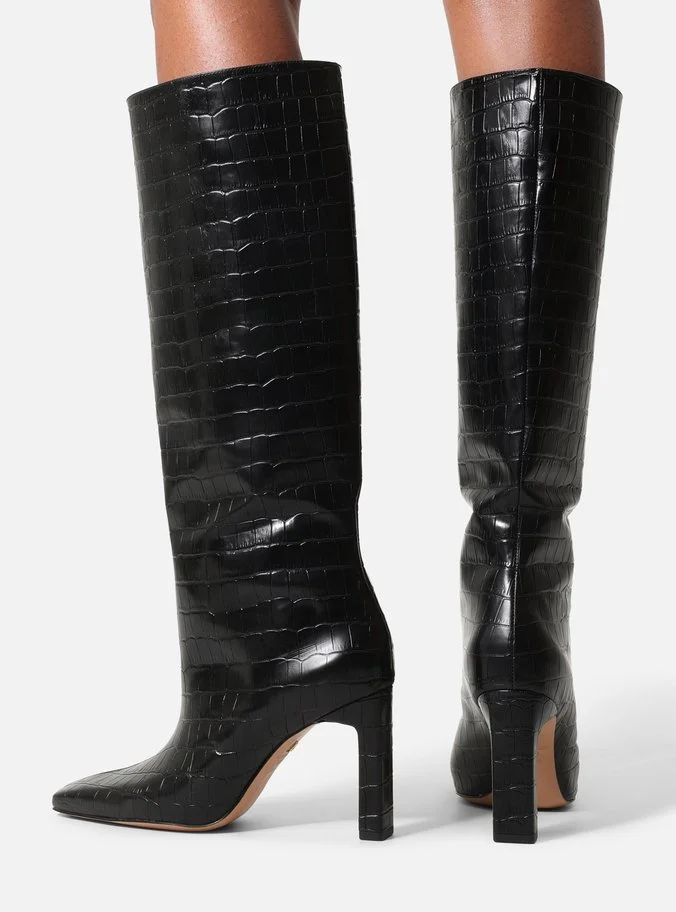 Bota Preta Cano Longo Salto Bloco Croco