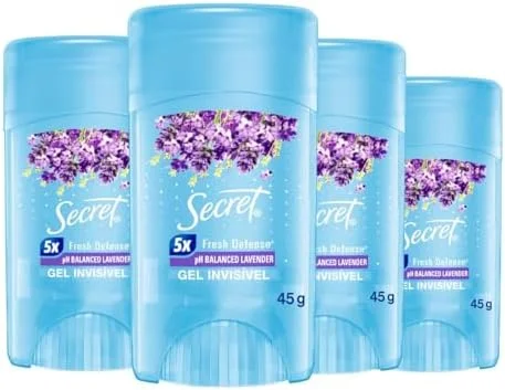 Secret Kit Desodorante em Gel Invisível Antitranspirante Lavanda com 4 Unidades 45g