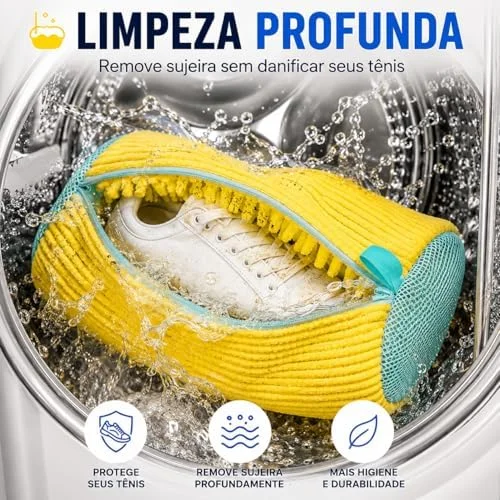 Bolsa para Lavar Tênis na Máquina com Proteção Reforçada, Saco Lavável para Calçados, Rede Anti Impacto para Lavadora, Reutilizável, Preserva Formato, Limpeza Profunda e Segura