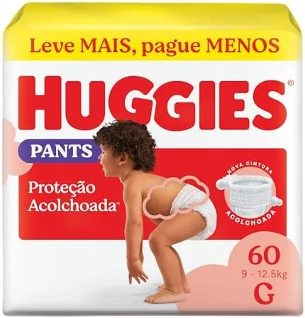 Fralda Pants Huggies Supreme Care, Tamanho G, 9-12,5 kg, 60 Unidades, Estilo Roupinha com Cintura Acolchoada
