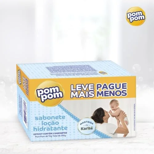 Kit Sabonete em Barra Pom Pom Loção Hidratante com 5 unidades de 70g cada