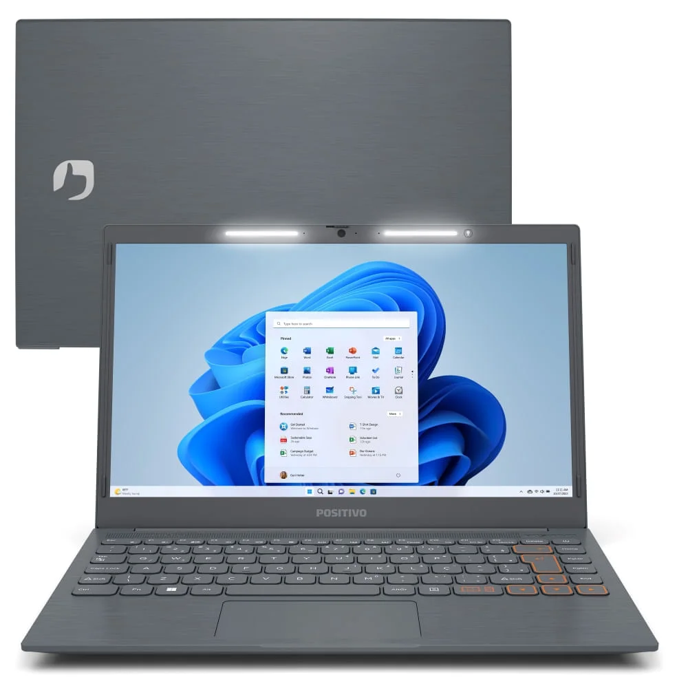 Notebook Positivo Vision C14 Lumina BAR Intel Celeron N4500 Windows 11 Home 8GB RAM 128GB eMMC 14 HD Tecla Link Cinza