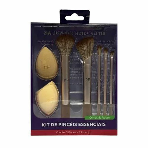 Kit com 5 pincéis de maquiagem + 2 esponjas - Miss Frandy