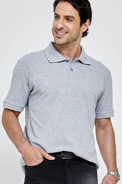 Polo Masculina Piquet Mescla Cinza Claro Caedu