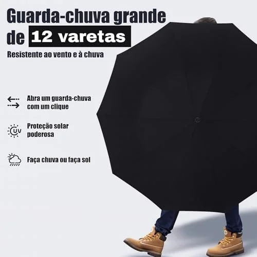 Guarda-Chuva Premium Dobrável com Cabo Premium – Abertura Automática 1 Clique, Antivento, Proteção UV, Impermeável, Elegante e Compacto para Qualquer Clima