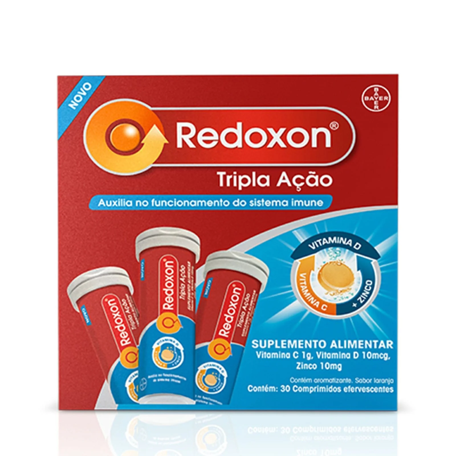 Redoxon Tripla Ação Vitamina C, D e Zinco 30 Comprimidos Efervescentes Sabor Laranja