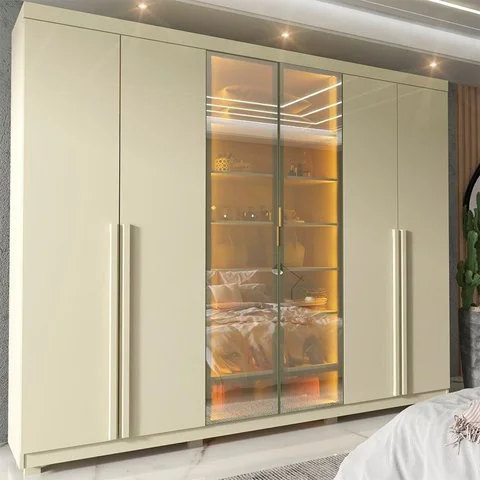 Guarda-Roupa Casal 6 Portas, com 6 Portas Reflecta com Pés com LED Imperatriz 100% MDF Yescasa Off White