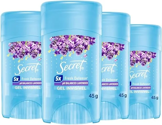 Secret Kit Desodorante em Gel Invisível Antitranspirante Lavanda com 4 Unidades 45g