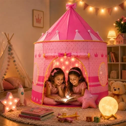 Barraca Infantil Cabana e Castelo da Princesa Rosa | Dobrável, Para Menina, Tenda Cabaninha