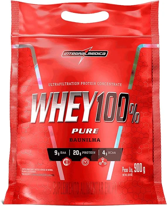 Integralmédica - Whey Protein Concentrado Chocolate 100% Pure - 21g de Proteína por Scoop, Suplementação Alimentar Pós-Treino, Fórmula Enriquecida com BCAAs - Pote 900g | Suplementação Alimentar Pós-Treino, Fórmula Enriquecida com BCAAs