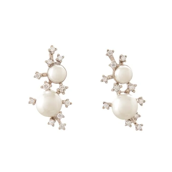 Par de brincos de Ouro Nobre 18K com diamantes cognac e pérolas - Coleção Pérolas