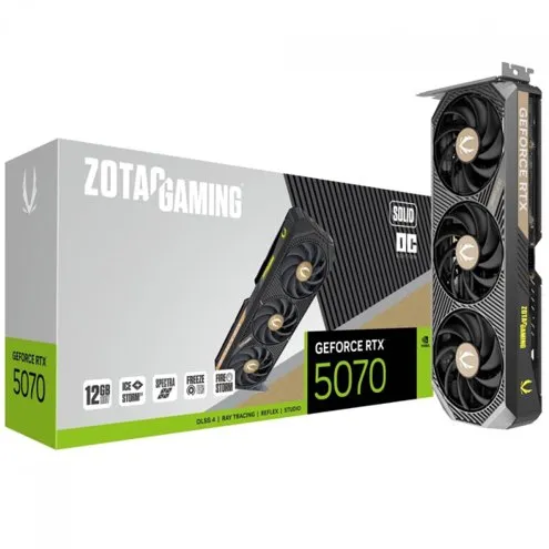 Placa de Vídeo Zotac Gaming NVIDIA GeForce RTX 5070 Solid OC 12GB GDDR7 DLSS Ray Tracing ZT-B50700J-10P
