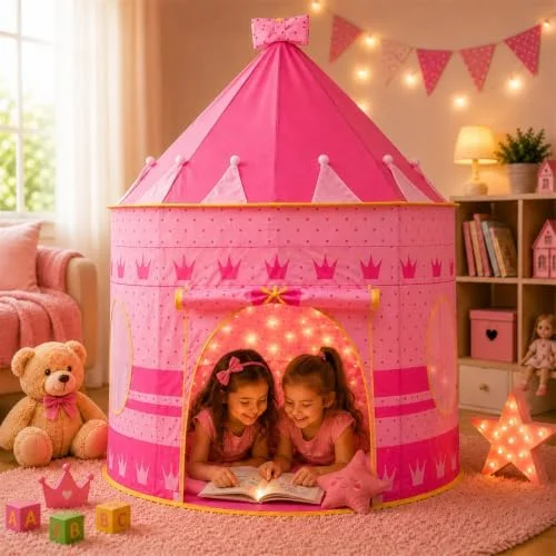 Barraca Infantil Cabana e Castelo da Princesa Rosa | Dobrável, Para Menina, Tenda Cabaninha