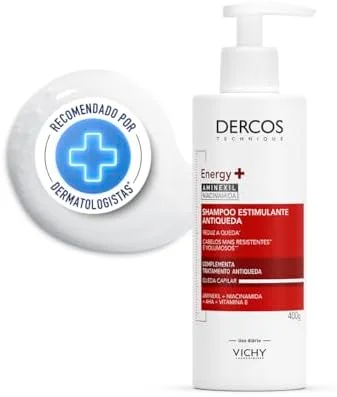Vichy Dercos Energy+, Shampoo Estimulante, Tratamento Antiqueda para Cabelos Fracos e Quebradiços, Fortalece os Fios com Aminexil, Niacinamida e Vitamina E, 400g