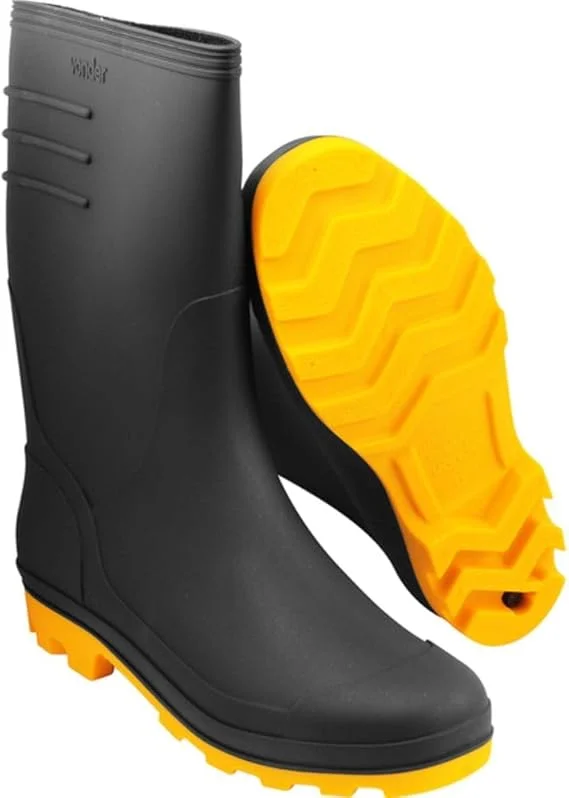 Vonder, Bota De Pvc Preta Com Solado Amarelo, 42, Cano Médio, Com Forro.