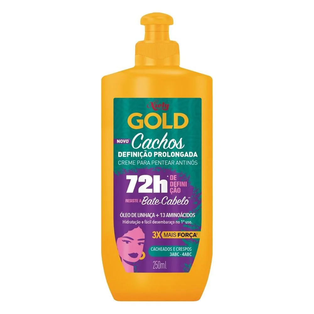 Creme para Pentear Definição Prolongada 250ml Niely Gold Cachos para Cabelos Cacheados e Crespos Creme para Pentear Niely Gold Cachos Definição Prolongada 250ml