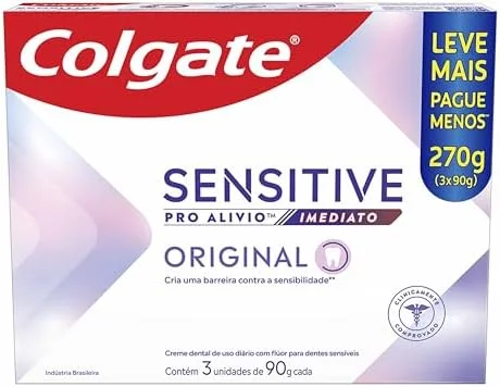 Colgate Creme Dental para sensibilidade Sensitive Pro Alívio Imediato 90 g, 3 Unidades, Alívio da Sensibilidade com Arginina, Sensação Imediata