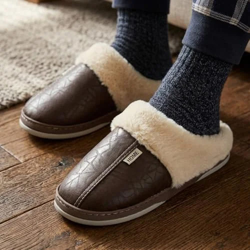 BEMMY Pantufas Masculinas, Chinelo de Algodão Impermeáveis, Macias e Felpudas, Antiderrapantes e Aconchegantes. (Recomendado Escolher 1 Tamanhos Maiores).