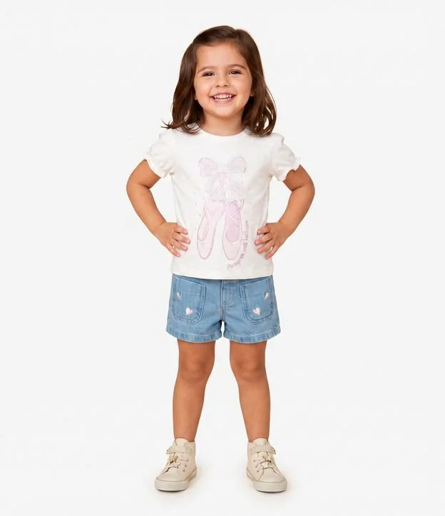 Blusa Infantil com Laço de Tule e Estampa Bailarina – Tam 1 a 6 Anos