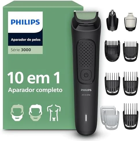Aparador de Pelos Philips Multigroom 3000 Series, 10 em 1, Barbeador Elétrico para Rosto, Cabeça e Corpo, MG3931/15