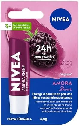 NIVEA Hidratante Labial Amora Shine 4,8g, Hidratação Intensa 24h, Cor Suave, Brilho Delicado, Cuidado Diário, Manteiga de Karité