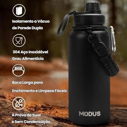 Garrafa Térmica De Água Isolada 950ml De Aço Inox Com Alça
