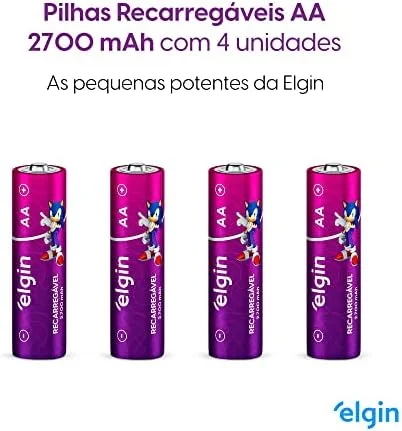 Pilha recarregável AA 2700Mah Elgin Com 4 unidades Comum