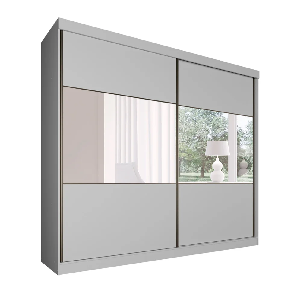 Guarda-Roupa Casal com Espelho Valência 2 Portas 6 Gavetas Branco