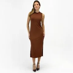 Vestido Doce Trama Midi Regata Canelado Feminino