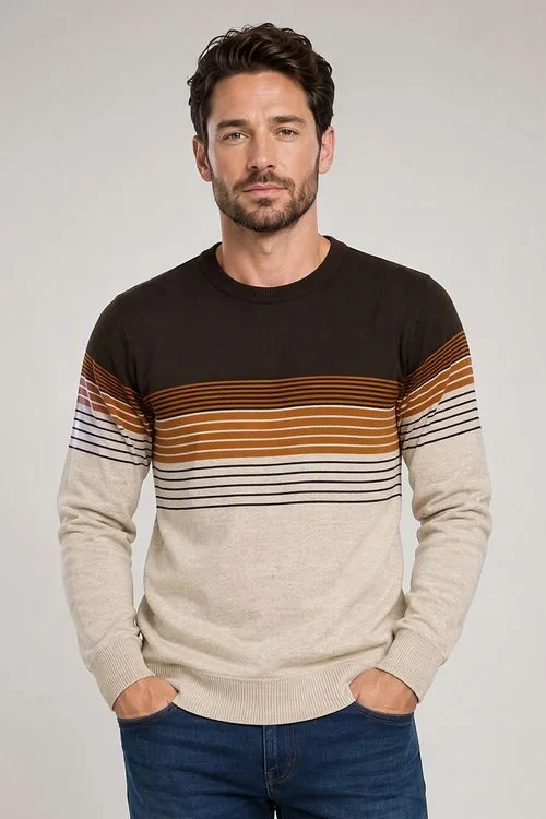 Suéter Masculino Listrado Polo Wear Marrom Claro
