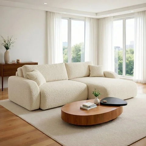 Sofá Cama Modular 2 Lugares Orgânico 210cm Base Madeira Maciça Cancún