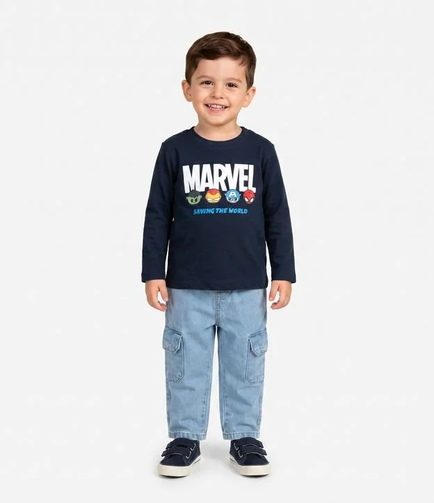 Camiseta Infantil com Estampa Marvel e Carinhas Avengers – Tam 2 a 6 Anos