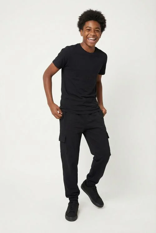 Calça Jogger Cargo Infantil Menino Preta Juvenil