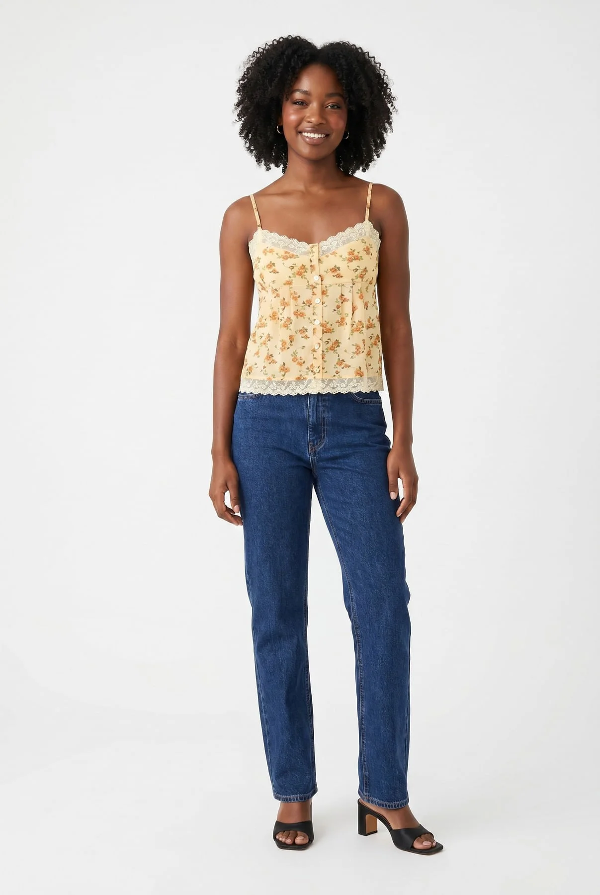 Blusa Regata Feminina Amarela Floral - imagem 1