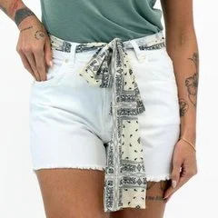 Shorts Young Style Sarja Curto com Lenço Feminino