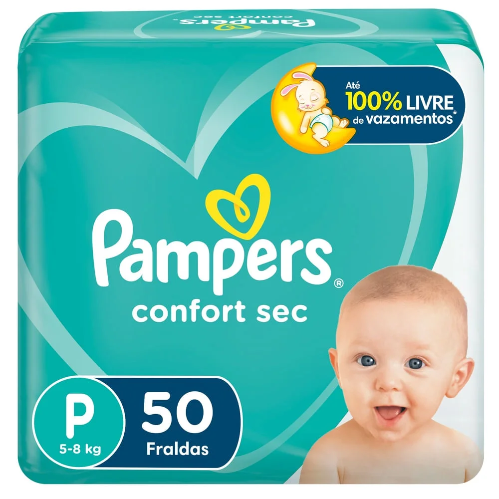 Fralda 50 Unidades P Pampers Confort Sec Proteção Noturna Fralda Pampers Confort Sec P 50 Unidades