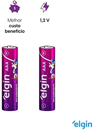 Pilha Recarregável Ni-MH AAA-900mAh blister com 2 pilhas, Elgin, Baterias, 82168