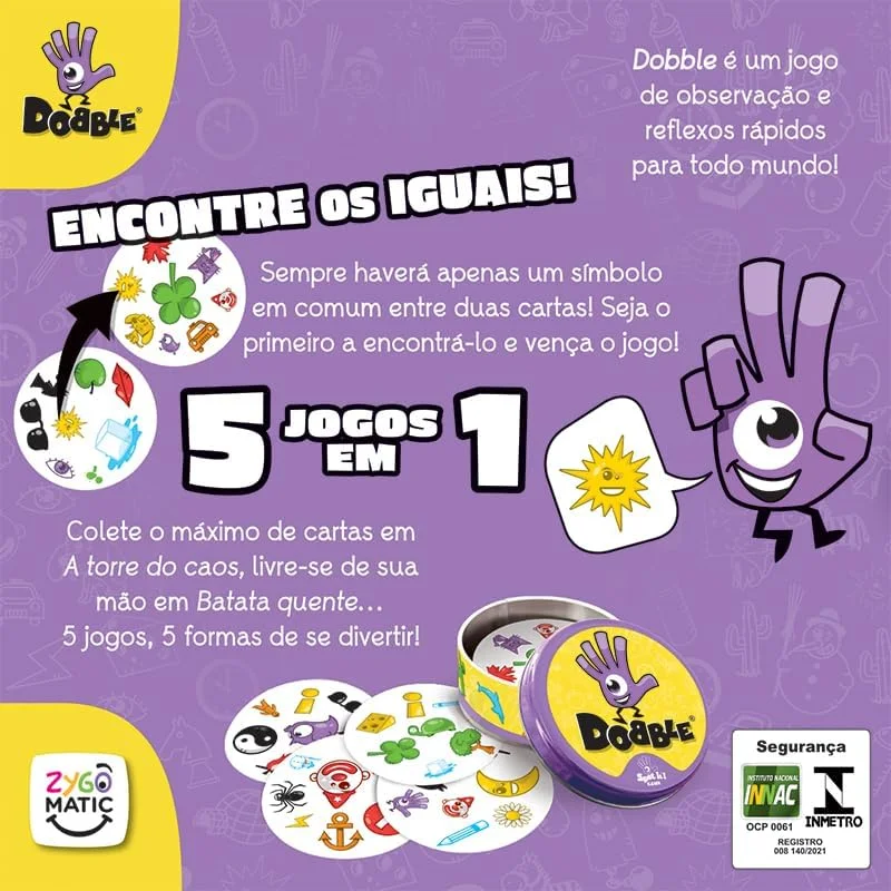 Asmodee, Dobble, Jogo de Cartas para Amigos, 2 a 8 jogadores, Idade +6 anos, Partidas de até 15 minutos