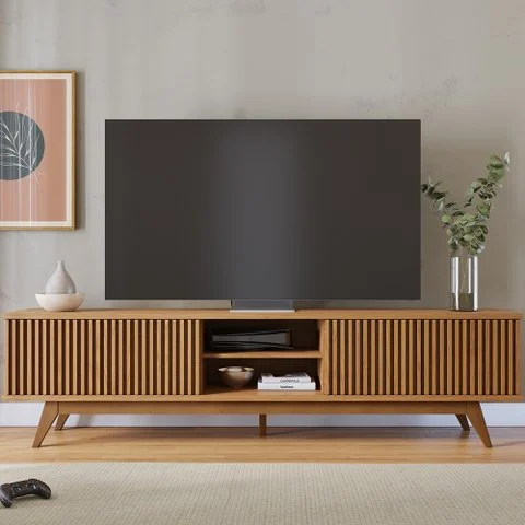 Rack Ripado para TV até 75 Polegadas 220cm Pés em Madeira Maciça Fortaleza Yescasa Verde