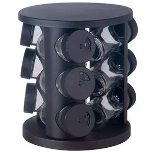 Porta Temperos Vidro Preto 9 Peças 16cm 90404 - Ruvolo