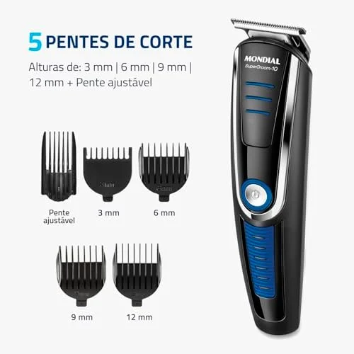 Aparador de Pelos Super Groom 10, Mondial, Preto/Azul, 6W, Bivolt - BG-03