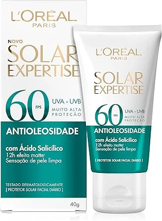 L'Oréal Paris Protetor Facial Solar Expertise Antioleosidade FPS 60, 40g | com Ácido Salicílico, possui Efeito Matte e Controle de Oleosidade por 12h.