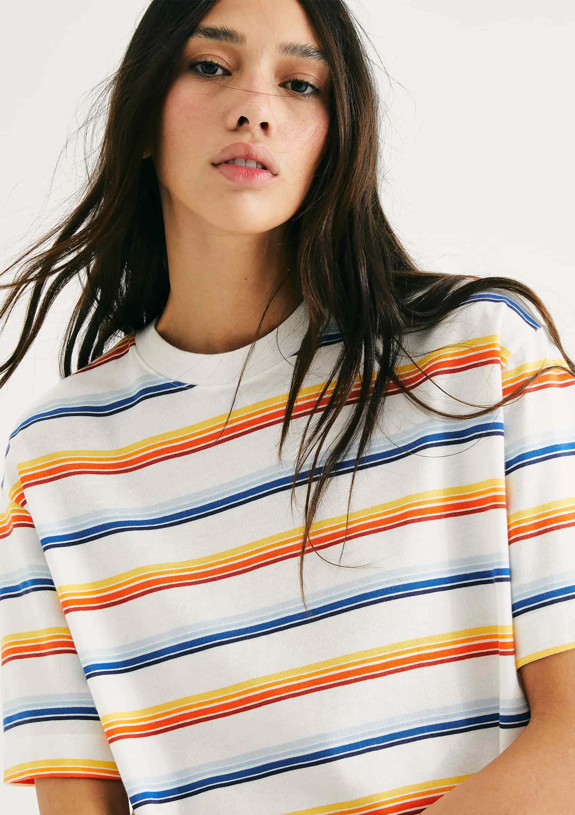 Camiseta Feminina Box Listrada - Azul