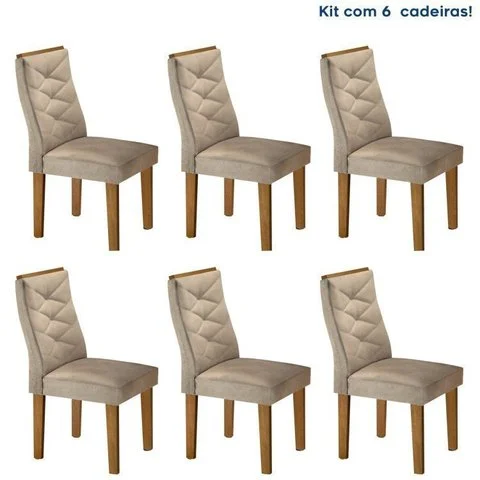 Conjunto 6 Cadeiras para Sala de Jantar Estofadas Ypê Germany Bege