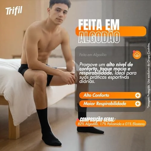 Kit 6 Pares Meias Cano Alto Longo Algodão Trifil By Lupo Calcanhar Verdadeiro Adulto