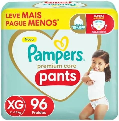 Fralda Pampers Premium Care Pants Tamanho XG, Fácil de Vestir, 96 Unidades