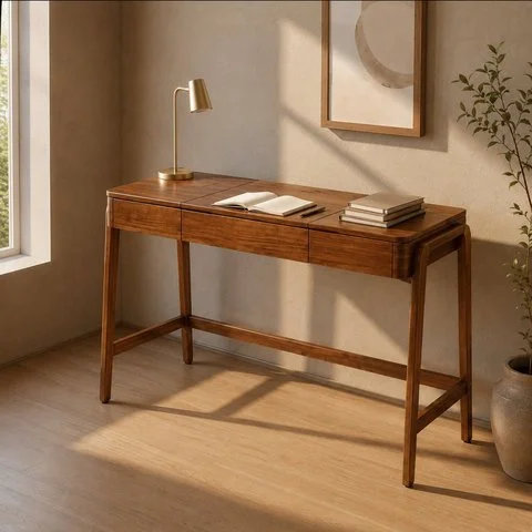 Escrivaninha Mesa Escritório Madeira Maciça 125,6cm Aura Yescasa Marrom/Garapa