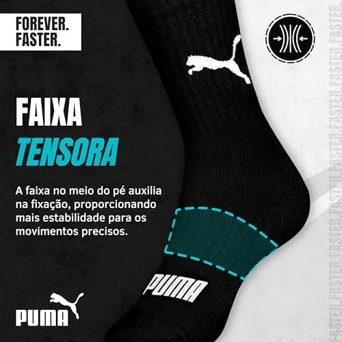 Kit 6 Pares Meia Cano Médio Alto Atoalhada Esportiva Algodão Masculina Feminina Unissex Adulto Academia Dia a Dia Puma