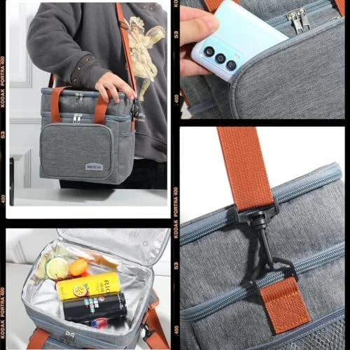 Bolsa Termica Marmita Lancheira Grande Alça Ombro Trabalho Passeio Academia Dois Andares (Bolsa Preta)